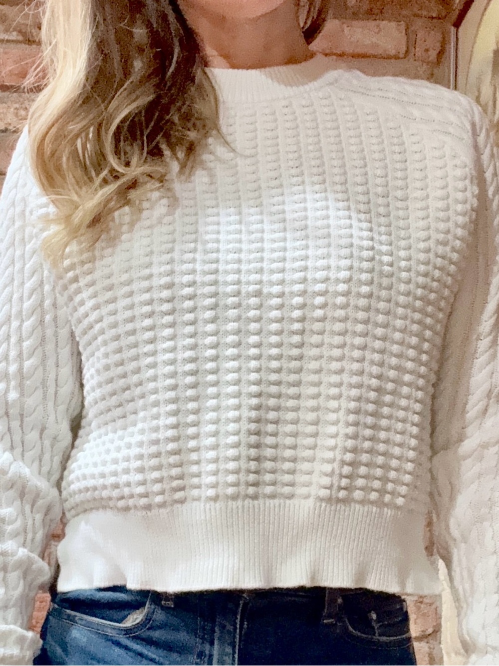 French Connection Cream Textured Crewneck Sweater